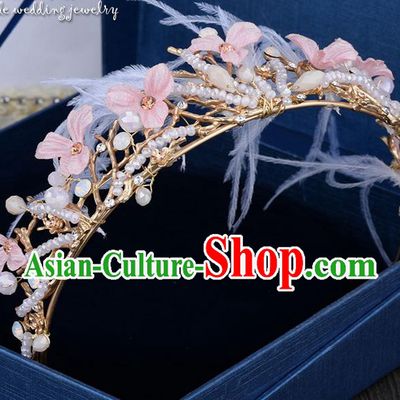 Traditional Jewelry Accessories, Princess Wedding Hair Accessories, Bride Wedding Hair Accessories, Baroco Style Feather Pearl Headwear for Women