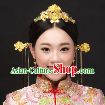 Chinese Ancient Style Hair Jewelry Accessories, Hairpins, Princess Hanfu Xiuhe Suit Wedding Bride Hair Accessories, Headwear Set for Women