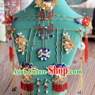 Chinese Ancient Style Hair Jewelry Accessories, Hairpins, Princess Hanfu Xiuhe Suit Wedding Bride Hair Accessories, Headwear Set for Women