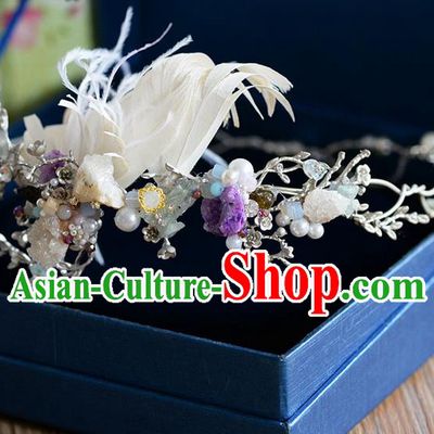 Traditional Jewelry Accessories, Princess Wedding Hair Accessories, Bride Wedding Hair Accessories, Baroco Style Flowers Feather Headwear for Women