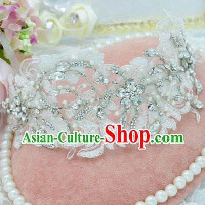 Traditional Jewelry Accessories, Princess Wedding Hair Accessories, Bride Wedding Hair Accessories, Earrings, Baroco Style Pearl Lace Headwear and Earring for Women