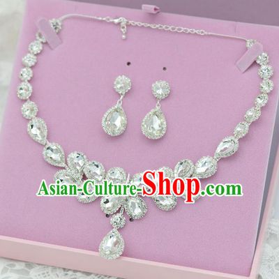 Traditional Wedding Jewelry Accessories, Palace Princess Bride Accessories, Engagement Necklaces, Wedding Earring, Baroco Style Crystal Necklace Set for Women