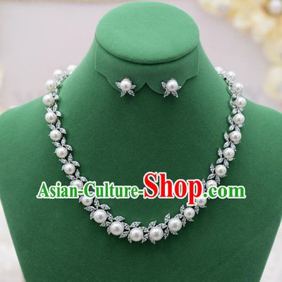 Traditional Wedding Jewelry Accessories, Palace Princess Bride Accessories, Engagement Necklaces, Wedding Earring, Baroco Style Pearl Necklace Set for Women