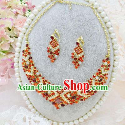 Traditional Wedding Jewelry Accessories, Palace Princess Bride Accessories, Engagement Necklaces, Wedding Earring, Baroco Style Crystal Necklace Set for Women