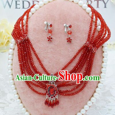 Traditional Wedding Jewelry Accessories, Palace Princess Bride Accessories, Engagement Necklaces, Wedding Earring, Baroco Style Crystal Necklace Set for Women