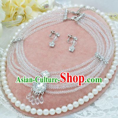 Traditional Wedding Jewelry Accessories, Palace Princess Bride Accessories, Engagement Necklaces, Wedding Earring, Baroco Style Crystal Necklace Set for Women