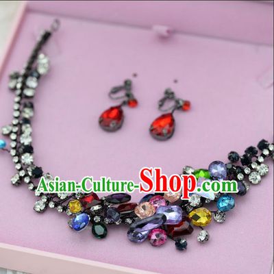 Traditional Wedding Jewelry Accessories, Palace Princess Bride Hair Accessories, Engagement Necklaces, Wedding Earring, Baroco Style Crystal Headwear Set for Women