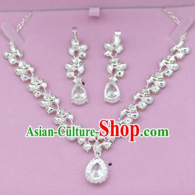 Traditional Wedding Jewelry Accessories, Palace Princess Bride Accessories, Engagement Necklaces, Wedding Earring, Baroco Style Crystal Necklace Set for Women
