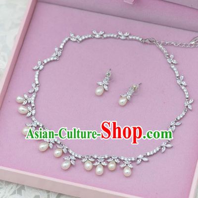 Traditional Wedding Jewelry Accessories, Palace Princess Bride Accessories, Engagement Necklaces, Wedding Earring, Baroco Style Crystal Pearl Necklace Set for Women