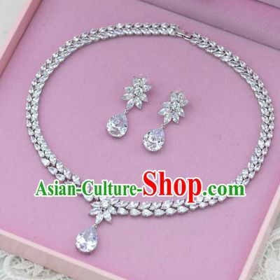 Traditional Wedding Jewelry Accessories, Palace Princess Bride Accessories, Engagement Necklaces, Wedding Earring, Baroco Style Crystal Zircon Necklace Set for Women