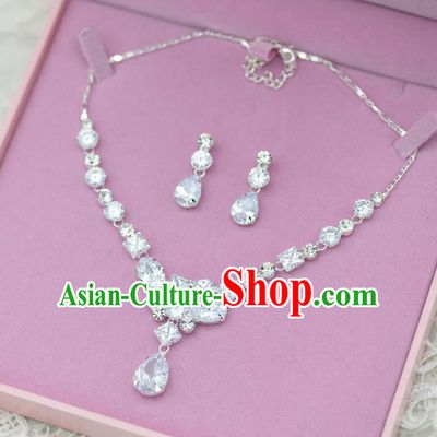 Traditional Wedding Jewelry Accessories, Palace Princess Bride Accessories, Engagement Necklaces, Wedding Earring, Baroco Style Crystal Zircon Necklace Set for Women
