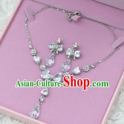Traditional Wedding Jewelry Accessories, Palace Princess Bride Accessories, Engagement Necklaces, Wedding Earring, Baroco Style Crystal Zircon Necklace Set for Women