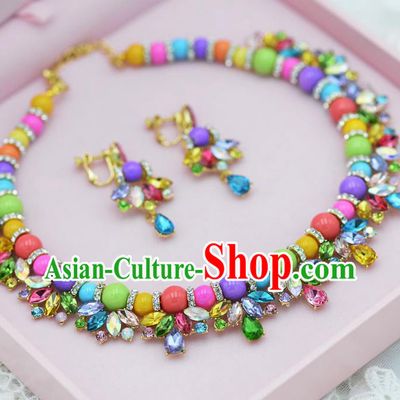 Traditional Wedding Jewelry Accessories, Palace Princess Bride Accessories, Engagement Necklaces, Wedding Earring, Baroco Style Crystal Necklace Set for Women