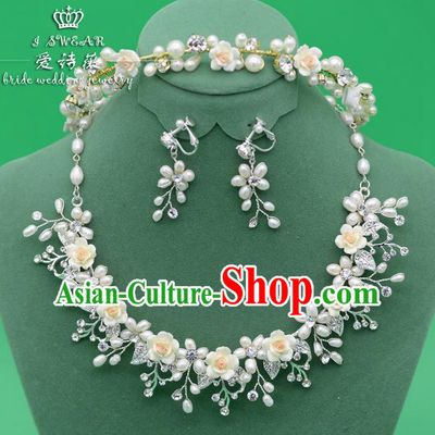 Traditional Wedding Jewelry Accessories, Palace Princess Bride Hair  Accessories, Engagement Necklaces, Wedding Earring, Baroco Style Pearl Necklace Set for Women