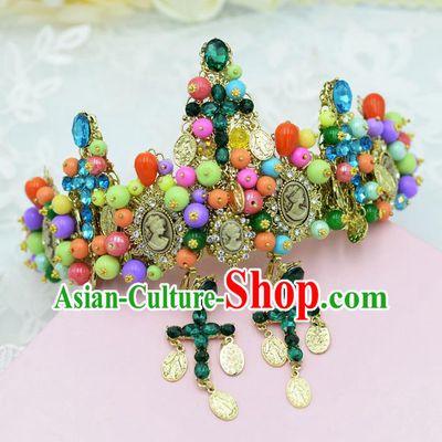 Traditional Jewelry Accessories, Palace Princess Bride Royal Crown, Queen Engagement Royal Crown, Wedding Hair Accessories, Baroco Style Color Crystal Headwear for Women