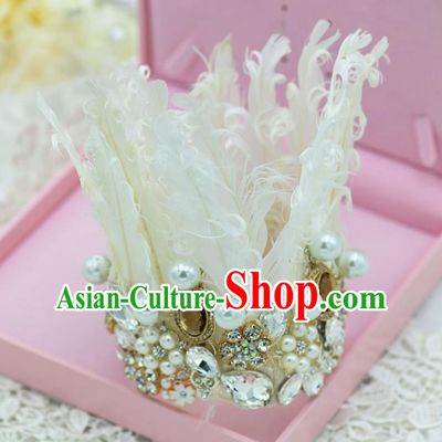 Traditional Jewelry Accessories, Palace Princess Bride Royal Crown, Engagement Royal Crown, Wedding Hair Accessories, Baroco Style Crystal Pearl Feather Headwear for Women