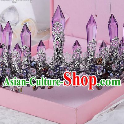 Traditional Jewelry Accessories, Palace Princess Bride Royal Crown, Engagement Royal Crown, Wedding Hair Accessories, Baroco Style Crystal Amethyst Headwear for Women