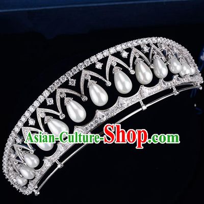Traditional Jewelry Accessories, Palace Princess Bride Royal Crown, Queen Engagement Royal Crown, Wedding Hair Accessories, Baroco Style Pearl Zircon Headwear for Women