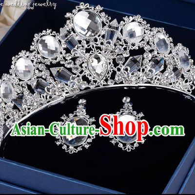 Traditional Jewelry Accessories, Palace Princess Bride Royal Crown, Engagement Royal Earrings, Wedding Accessories, Baroco Style Crystal Headwear for Women