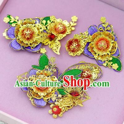 Chinese Ancient Style Hair Jewelry Accessories, Hairpins, Hanfu Xiuhe Suits Wedding Bride Headwear, Headdress, Imperial Empress Handmade Hair Fascinators for Women