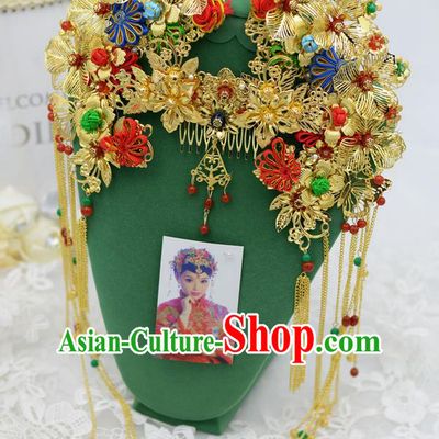 Chinese Ancient Style Hair Jewelry Accessories, Hairpins, Hanfu Xiuhe Suits Wedding Bride Headwear, Headdress, Imperial Empress Handmade Phoenix Hair Fascinators for Women