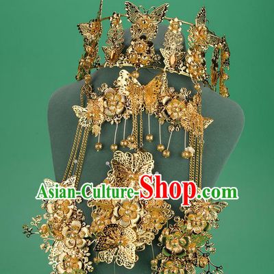 Chinese Ancient Style Hair Jewelry Accessories, Hairpins, Hanfu Xiuhe Suits Wedding Bride Headwear, Headdress, Imperial Empress Handmade Phoenix Hair Fascinators for Women