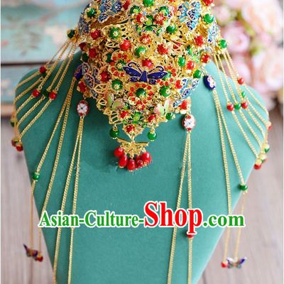 Chinese Ancient Style Hair Jewelry Accessories, Hairpins, Hanfu Xiuhe Suits Wedding Bride Headwear, Traditional China Cloisonn Headdress, Imperial Empress Handmade Phoenix Hair Fascinators for Women