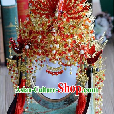 Chinese Ancient Style Hair Jewelry Accessories, Hairpins, Hanfu Xiuhe Suits Wedding Bride Headwear, Traditional China Headdress, Imperial Empress Handmade Phoenix Hair Fascinators for Women