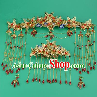 Chinese Ancient Style Hair Jewelry Accessories, Hairpins, Hanfu Xiuhe Suits Wedding Bride Headwear, Cloisonn Headdress, Imperial Empress Handmade Hair Fascinators for Women
