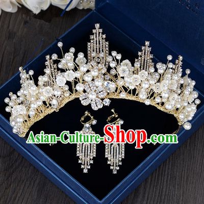Traditional Jewelry Accessories, Palace Princess Bride Royal Crown, Engagement Royal Crown, Wedding Accessories Earring, Baroco Style Crystal Headwear and Earrings Set for Women
