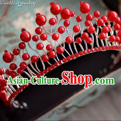 Traditional Jewelry Accessories, Palace Princess Bride Royal Crown, Imperial Royal Crown, Wedding Hair Accessories, Baroco Style Red Pearl Headwear for Women