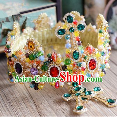 Traditional Jewelry Accessories, Palace Princess Bride Royal Crown, Imperial Royal Crown, Wedding Hair Accessories, Baroco Style Crystal Headwear for Women