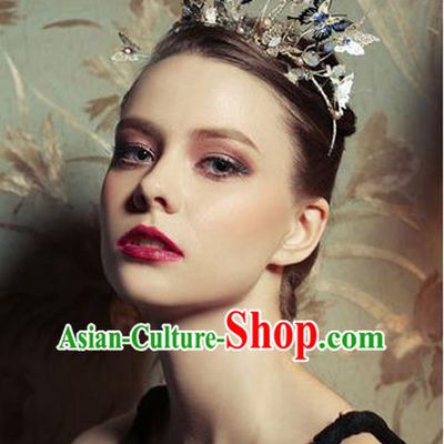 Traditional Jewelry Accessories, Princess Hair Accessories, Bride Wedding Hair Accessories, Headwear, Baroco Style Flowers Butterfly Royal Crown for Women