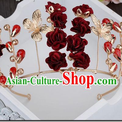 Traditional Jewelry Accessories, Princess Hair Accessories, Bride Wedding Hair Accessories, Headwear, Baroco Style Flowers Royal Crown for Women