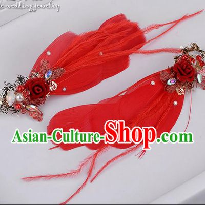 Traditional Jewelry Accessories, Princess Hair Accessories, Bride Wedding Hair Accessories, Headwear, Baroco Style Feather Hair Claw for Women
