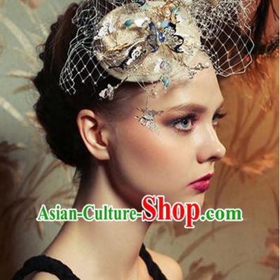 Traditional Jewelry Accessories, Princess Hair Accessories, Bride Wedding Hair Accessories, Hat, Baroco Style Hats Veil for Women