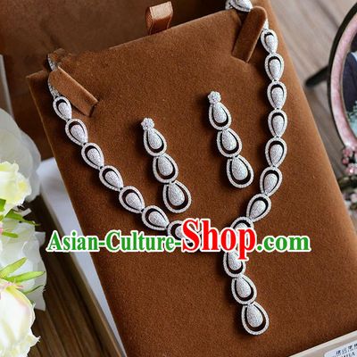 Traditional Jewelry Accessories, Princess Accessories, Bride Wedding Jewelry, Zircon Earrings, Baroco Style Crystal Necklace Set  for Women