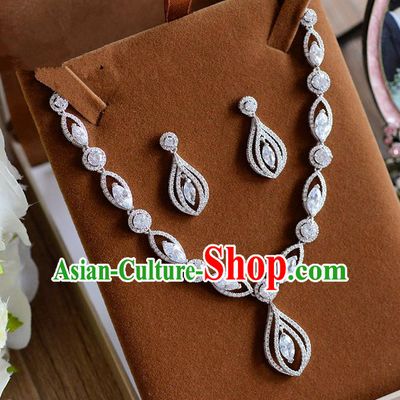 Traditional Jewelry Accessories, Princess Accessories, Bride Wedding Jewelry, Zircon Earrings, Baroco Style Crystal Necklace Set  for Women