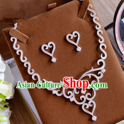 Traditional Jewelry Accessories, Princess Accessories, Bride Wedding Jewelry, Zircon Earrings, Baroco Style Crystal Necklace Set  for Women