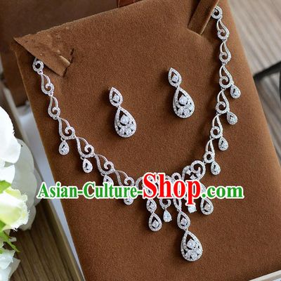 Traditional Jewelry Accessories, Princess Accessories, Bride Wedding Jewelry, Zircon Earrings, Baroco Style Crystal Necklace Set  for Women