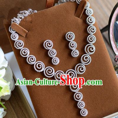 Traditional Jewelry Accessories, Princess Accessories, Bride Wedding Jewelry, Zircon Earrings, Baroco Style Crystal Necklace Set  for Women