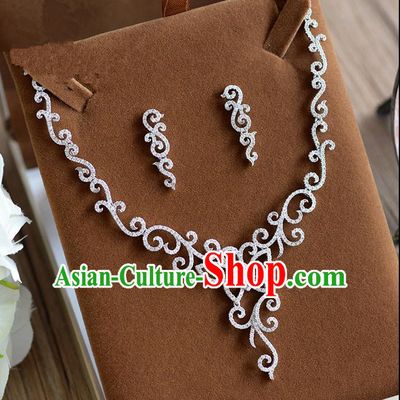 Traditional Jewelry Accessories, Princess Accessories, Bride Wedding Jewelry, Zircon Earrings, Baroco Style Crystal Necklace Set  for Women