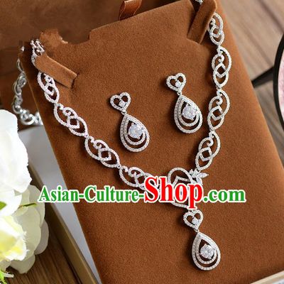 Traditional Jewelry Accessories, Princess Accessories, Bride Wedding Jewelry, Zircon Earrings, Baroco Style Crystal Necklace Set  for Women