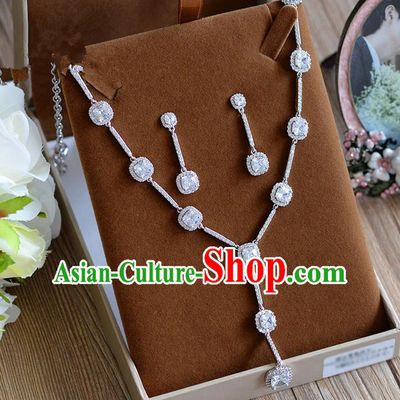 Traditional Jewelry Accessories, Princess Accessories, Bride Wedding Jewelry, Zircon Earrings, Baroco Style Crystal Necklace Set  for Women