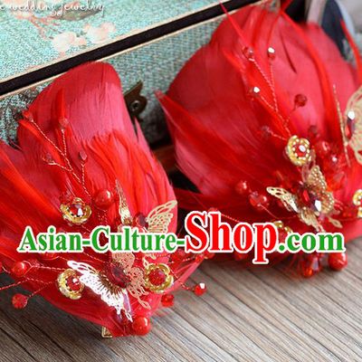 Traditional Jewelry Accessories, Princess Hair Accessories, Bride Wedding Hair Accessories, Headwear, Baroco Style Butterfly Feather Hair Claw for Women