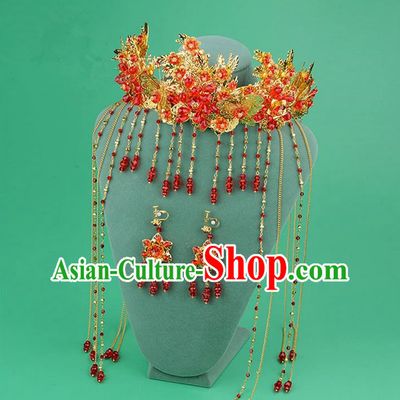 Chinese Ancient Style Hair Jewelry Accessories, Hairpins, Hanfu Xiuhe Suits Wedding Bride Headwear, Headdress, Imperial Empress Handmade Hair Fascinators for Women