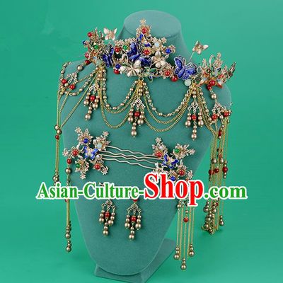 Chinese Ancient Style Hair Jewelry Accessories, Hairpins, Hanfu Xiuhe Suits Wedding Bride Headwear, Cloisonn Headdress, Imperial Empress Handmade Hair Fascinators for Women