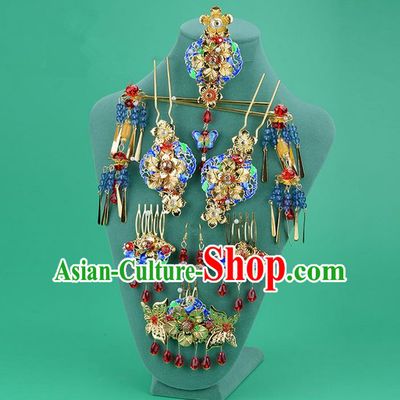Chinese Ancient Style Hair Jewelry Accessories, Hairpins, Hanfu Xiuhe Suits Wedding Bride Headwear, Cloisonn Headdress, Imperial Empress Handmade Hair Fascinators for Women