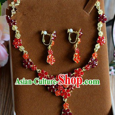 Traditional Jewelry Accessories, Palace Princess Wedding Accessories, Baroco Style Crystal Earrings and Necklace for Women