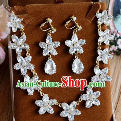 Traditional Jewelry Accessories, Palace Princess Wedding Accessories, Baroco Style Crystal Earrings and Necklace Set for Women